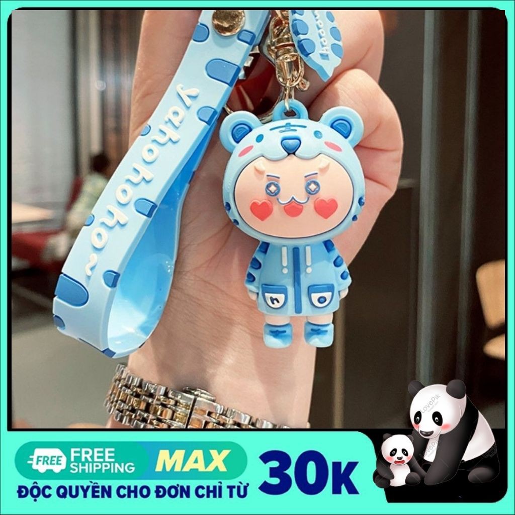 Móc khóa cute, móc khóa hình chú gấu đáng yêu có dây nhựa kèm theo dài 11,7cm phong cách hàn quốc làm từ nhựa pvc