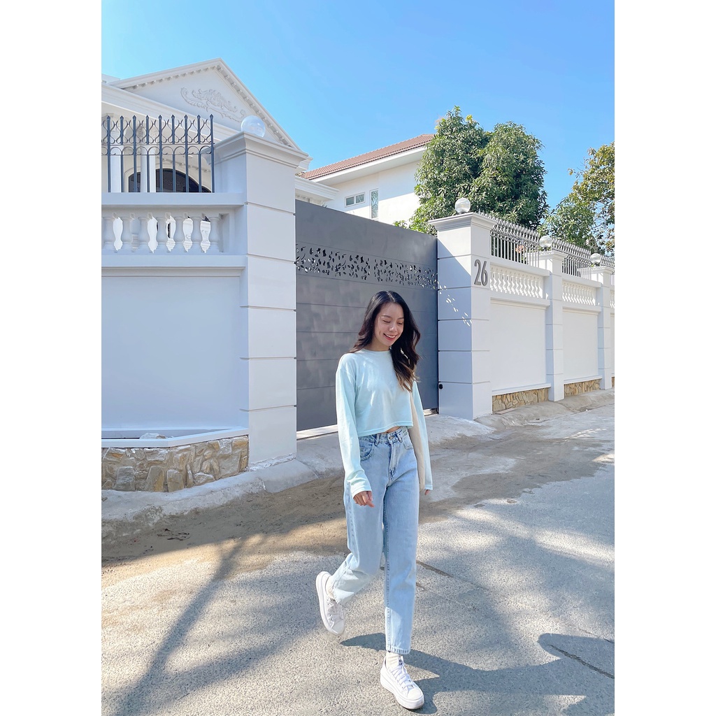 Quần  Jeans Nữ Lưng Cao Dáng Baggy Fit Màu Xanh Sáng LDM-101