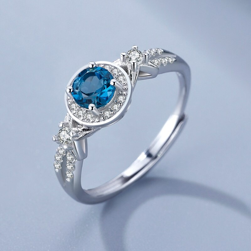 HEPIDEM 100% Thực sự Nhẫn Topaz Phụ nữ 925 Sterling Silver Natural Blue Gemstone Vòng đeo tay Đám cưới Quà tặng đính hôn Đồ trang sức đẹp H006