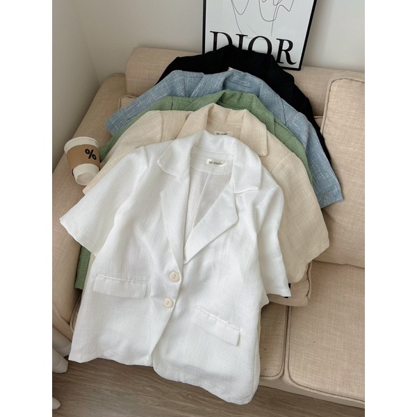 Áo blazer nữ cổ vest tay ngắn túi nắp trước vải bố 5 màu freesize Pumi | BigBuy360 - bigbuy360.vn