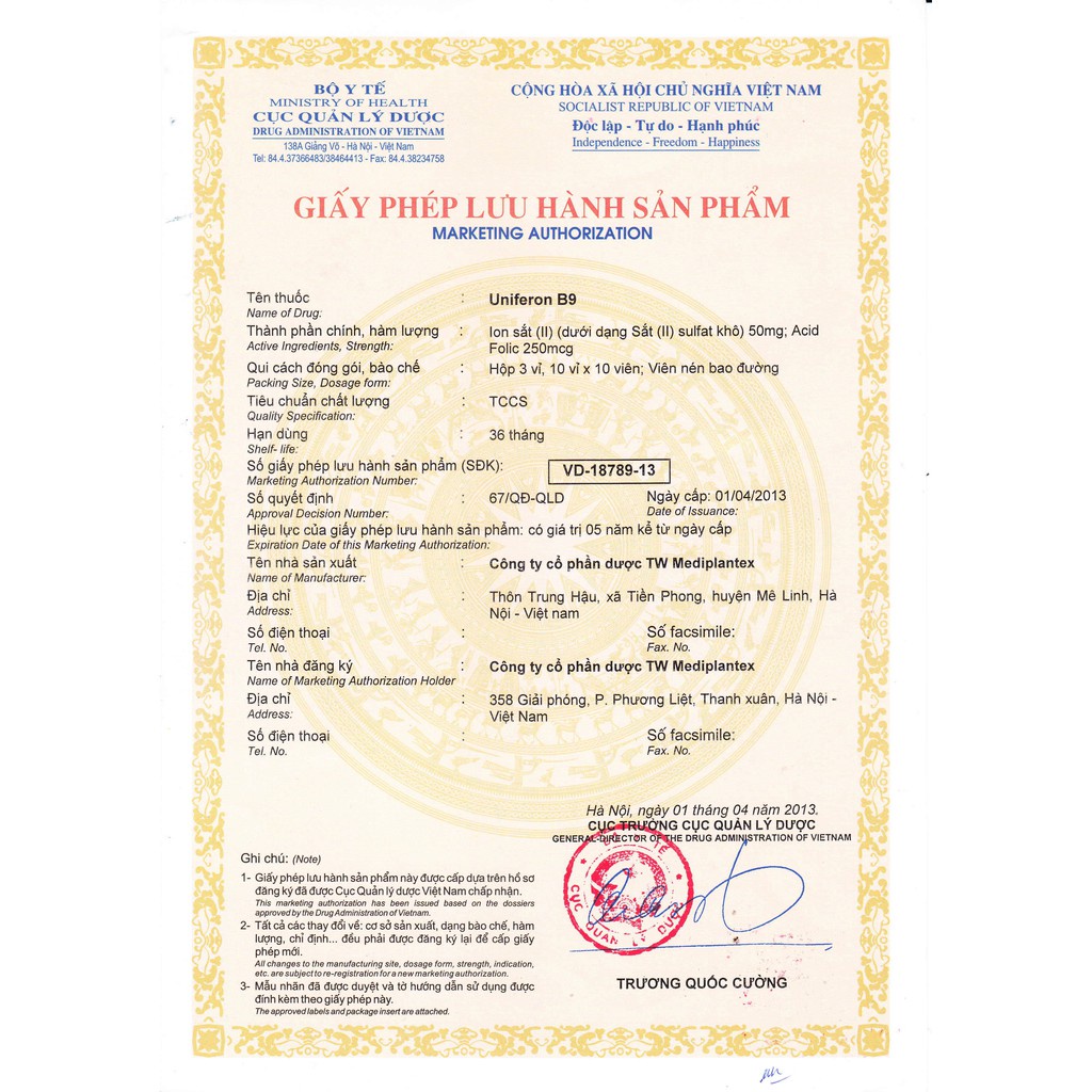 UNIFERON B9 - Bổ sung Sắt, Acid Folic cho phụ nữ mang thai, đang cho con bú