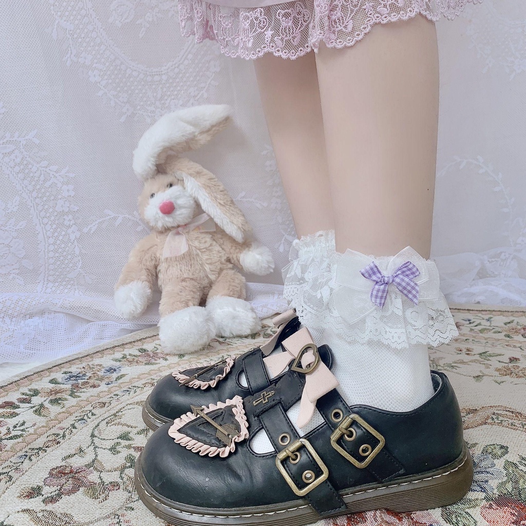 Vớ Lưới Cotton Phối Nơ Phong Cách Lolita Nhật Bản Ngọt Ngào Cho Nữ