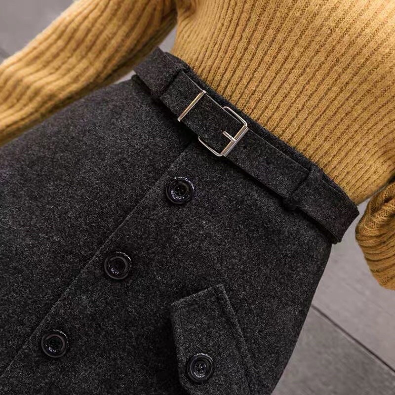 Chân váy dạ dáng dài khuy trước kèm đai, Chân váy dáng dài cạp cao hàng Quảng Châu CV1834 | BigBuy360 - bigbuy360.vn