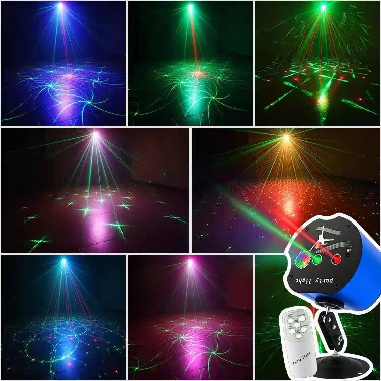 ĐÈN LASER BAY PHÒNG 4 CHẾ ĐỘ CHỚP SÂN KHẤU 64 HIỆU ỨNG CẢM BIẾT THEO NHẠC/ ĐIỀU KHIỂN BẰNG REMOTE