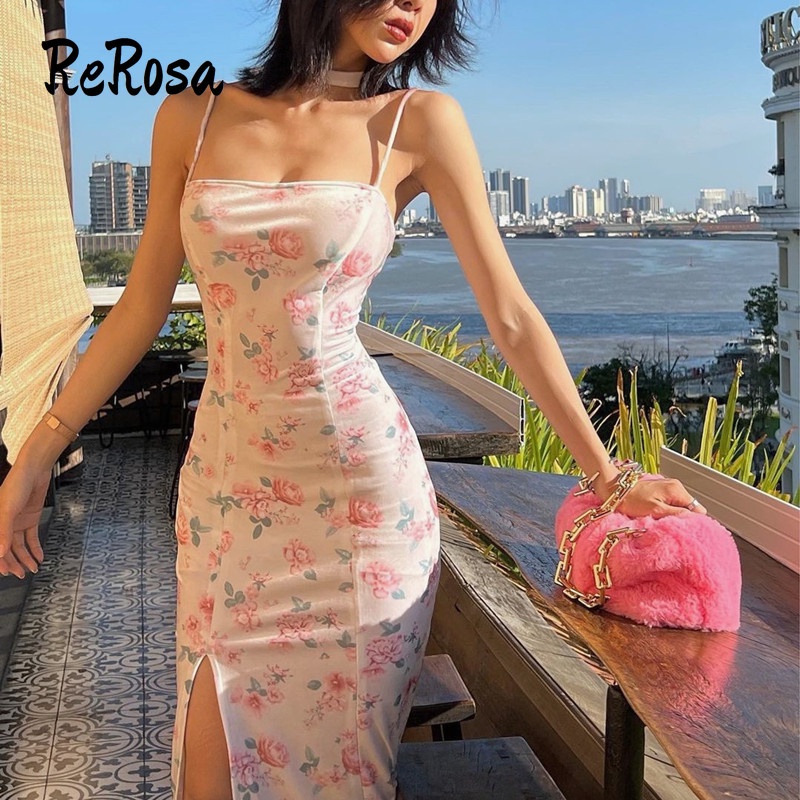 Đầm Hai Dây Hở Lưng In Họa Tiết Hoa Phong Cách Retro Quyến Rũ Cho Nữ