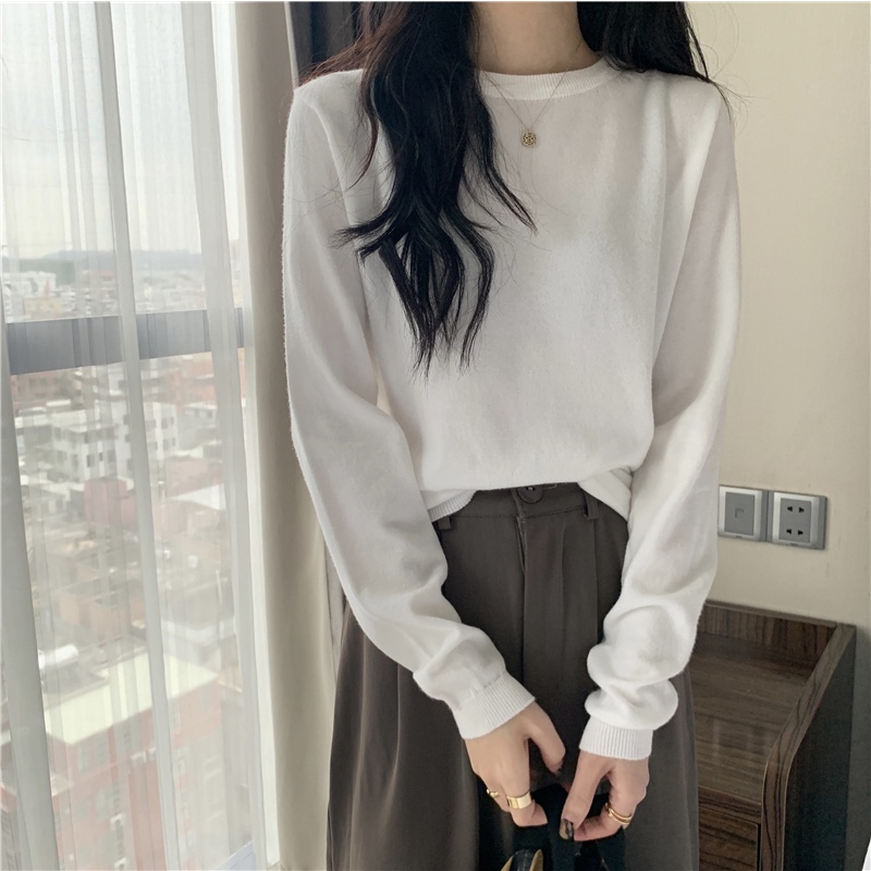Áo Sweater Dệt Kim Tay Dài Dáng Rộng Màu Trắng Đen Thời Trang Mùa Thu Cho Nữ
