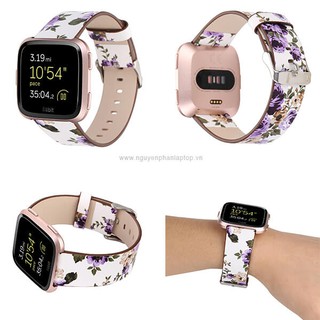 Dây Da Họa Tiết Hoa Lá Cho Fitbit Versa