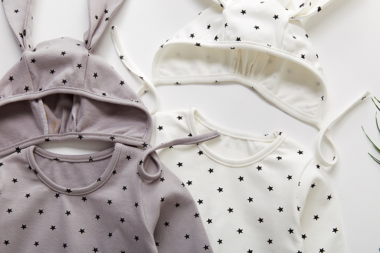 Set Áo Liền Quần In Hình Ngôi Sao + Nón Dễ Thương Cho Bé Sơ Sinh