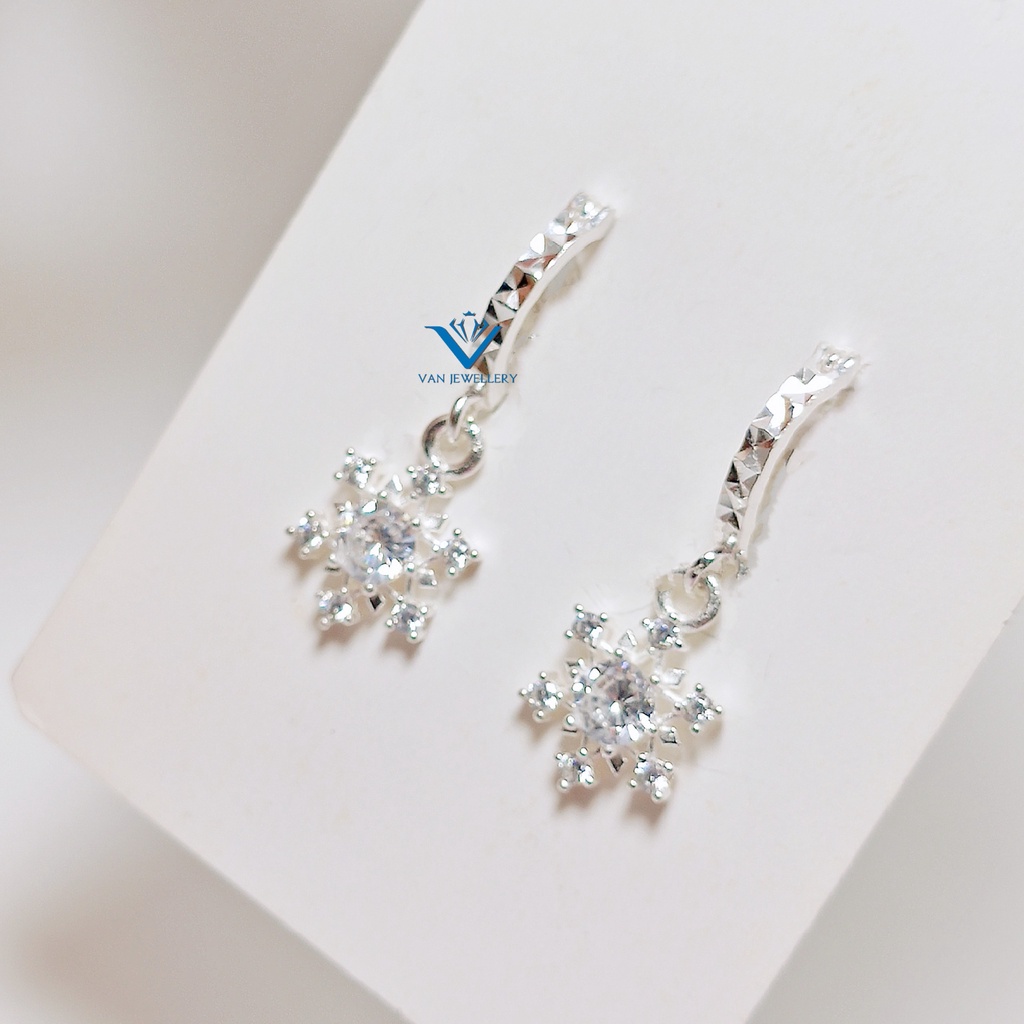Bông tai bạc Bông Hoa Tuyết điểm đá trắng sáng lấp lánh