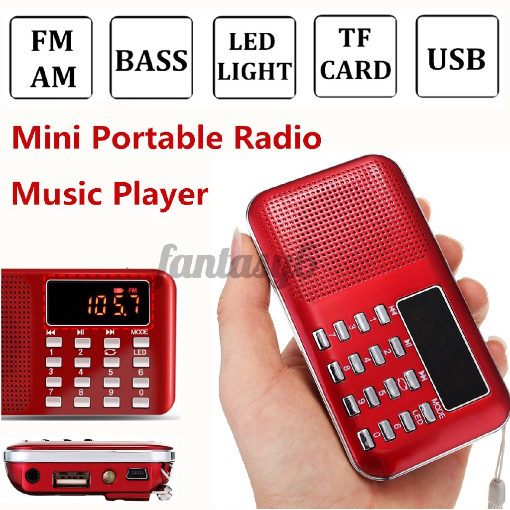 Đài radio FM/AM kỹ thuật số cầm tay phát nhạc MP3 bass có màn hình LCD hỗ trợ AUX USB TF có đèn LED