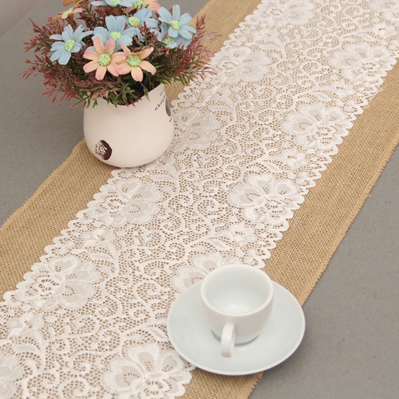 Khăn Trải Bàn Vải Bố Phối Ren Kích Thước 30x180cm Dùng Cho Tiệc Cưới