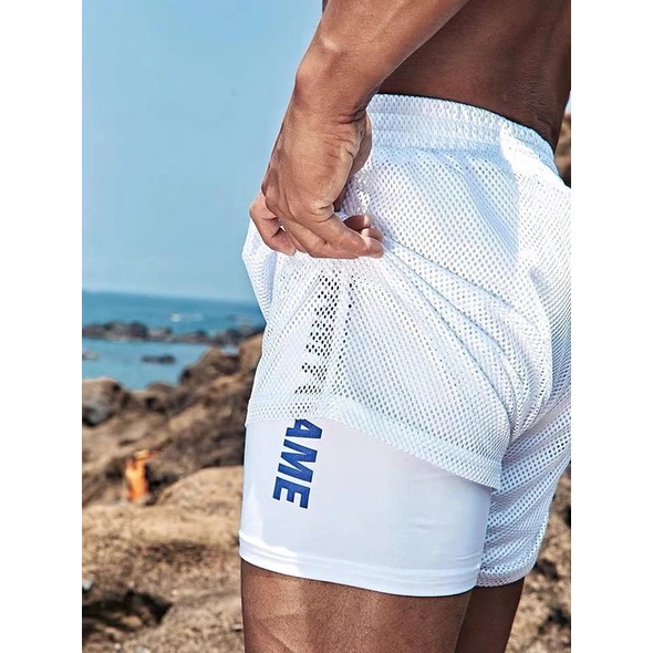 [ GYMEN ]  Quần short thể thao nam  thoải mái nhanh khô chạy  thoáng khí bộ tập thể dục quần bóng rổ  cỡ lớn  ngoài trời   huấn luyện  hút mồ hôi lưới quần 2 lớp