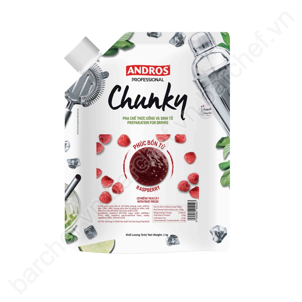 Mứt Chunky Phúc bồn tử Andros (Raspberry Chunky) - túi 1kg