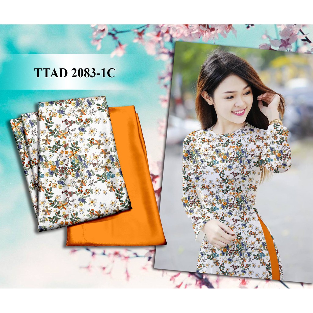 Vải áo dài in 3D họa tiết hoa nhí, chất liệu mềm mịn siêu đẹp