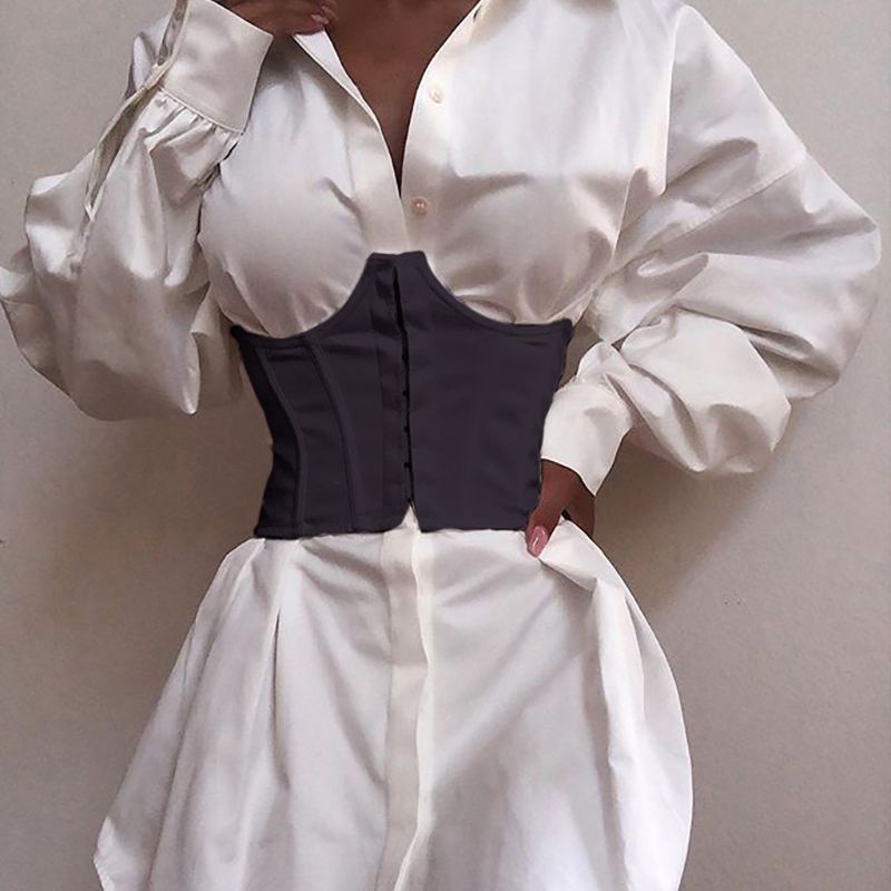 Đầm Tay Phồng Cổ Chữ V Dáng Rộng Phối Nút Thời Trang Cho Nữ