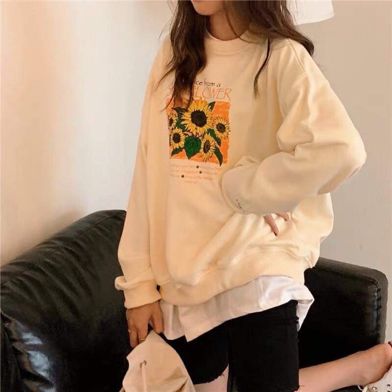 [Video thật] Áo Sweater Sun Flower Chất Nỉ Bông Mịn Đẹp - Form rộng Unisex Nam Nữ Couple