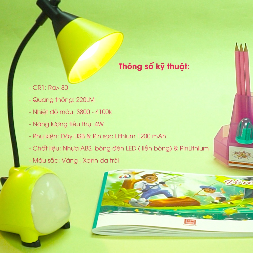 Đèn Học Tích Điện Chống Cận 3 Chế Độ Sáng Cảm Ứng Thông Minh Hình Khủng Long Hồng Hà - 3547