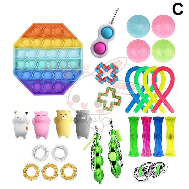 Set 26 đồ chơi fidget spinner pop it cầu vồng giảm căng thẳng
