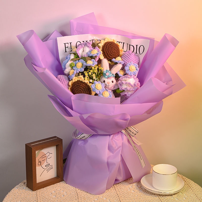 Sản Phẩm Hoàn Thiện Bó Hoa Hướng Dương Đan Len Thủ Công Làm Quà Tặng Sinh Nhật Bạn Gái Tanabata