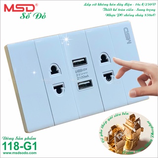 SẠC ĐIỆN THOẠI ÂM TƯỜNG 2 USB 2.1A/5VDC + 2 Ổ CẮM 2 CHẤU 16A/220V - SERIAL 118G1