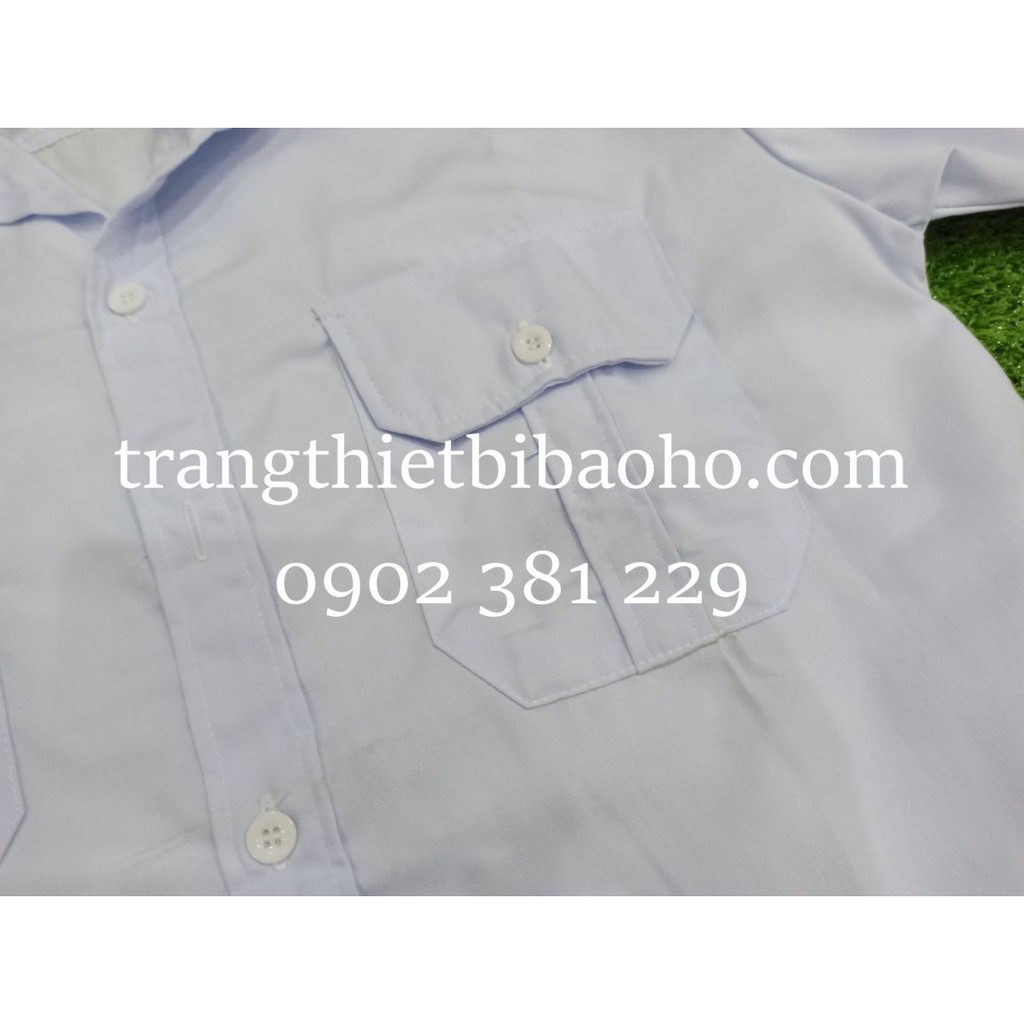 Áo bảo vệ cộc tay màu trắng kèm cầu vai xanh đen 1 gạch đồng sao đồng + ve áo