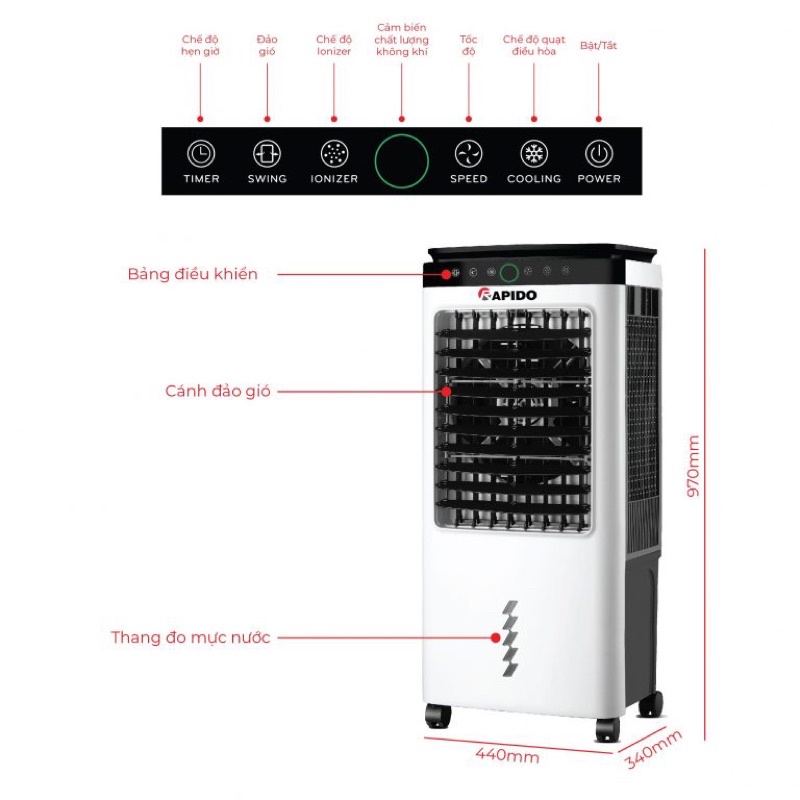 Quạt hơi nước, Quạt điều hoà không khí RAPIDO Everes 6000D cao cấp hàng chính hãng