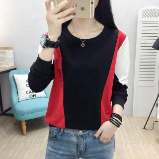 Áo thun cotton dài tay phối màu thời trang cho nữ