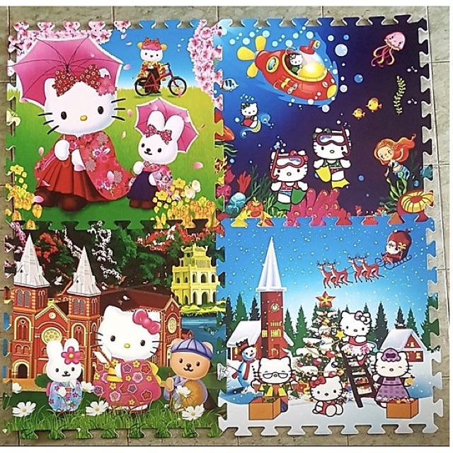 Bộ 4 tấm Thảm xốp lót sàn cho bé hình năm anh em siêu nhân kitty doremon 60 x 60cm