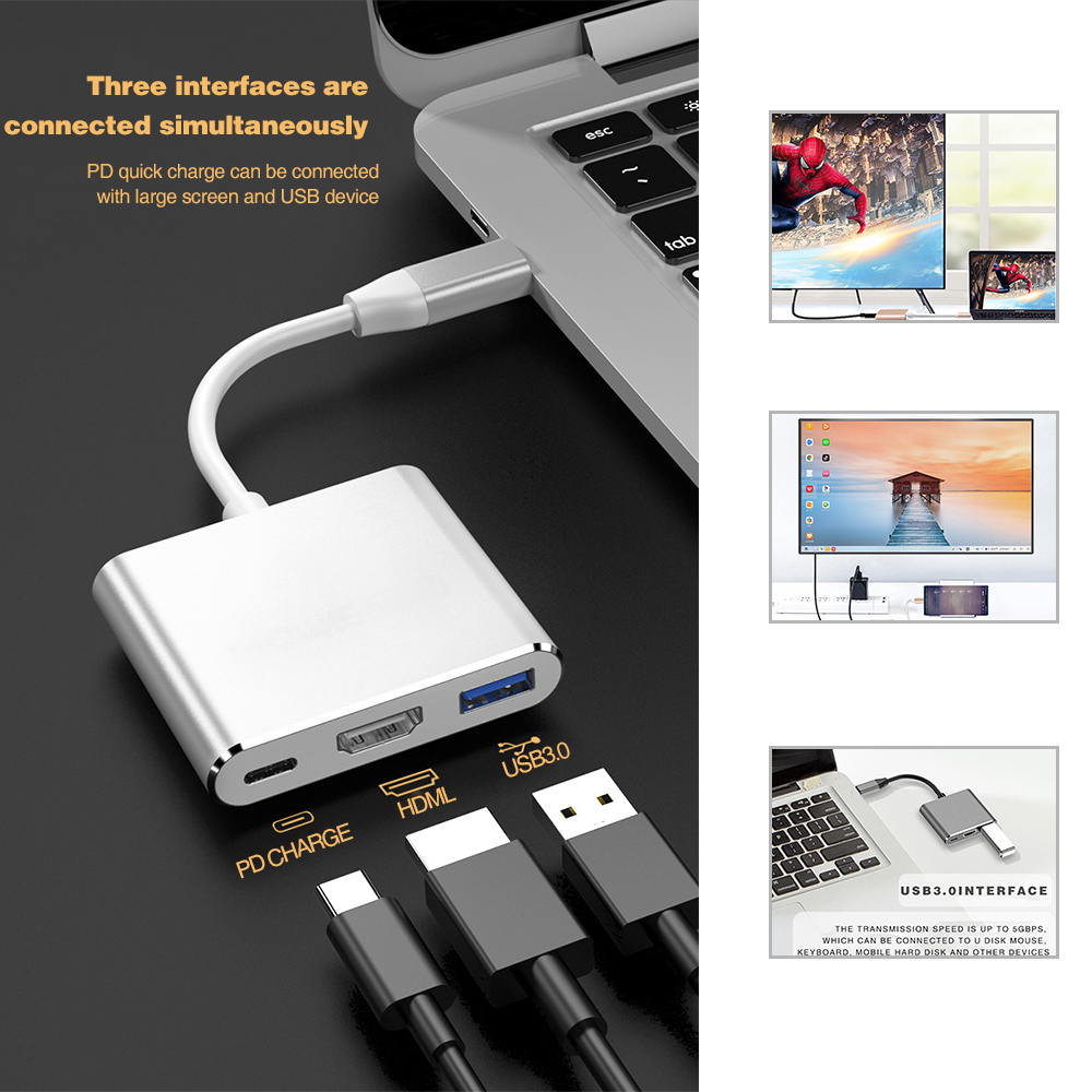 Bộ Chia Cổng Usb Type C Sang Hdmi 4k Usb-C 3 Trong 1 Cho Pc Macbook Pro / Air 2020