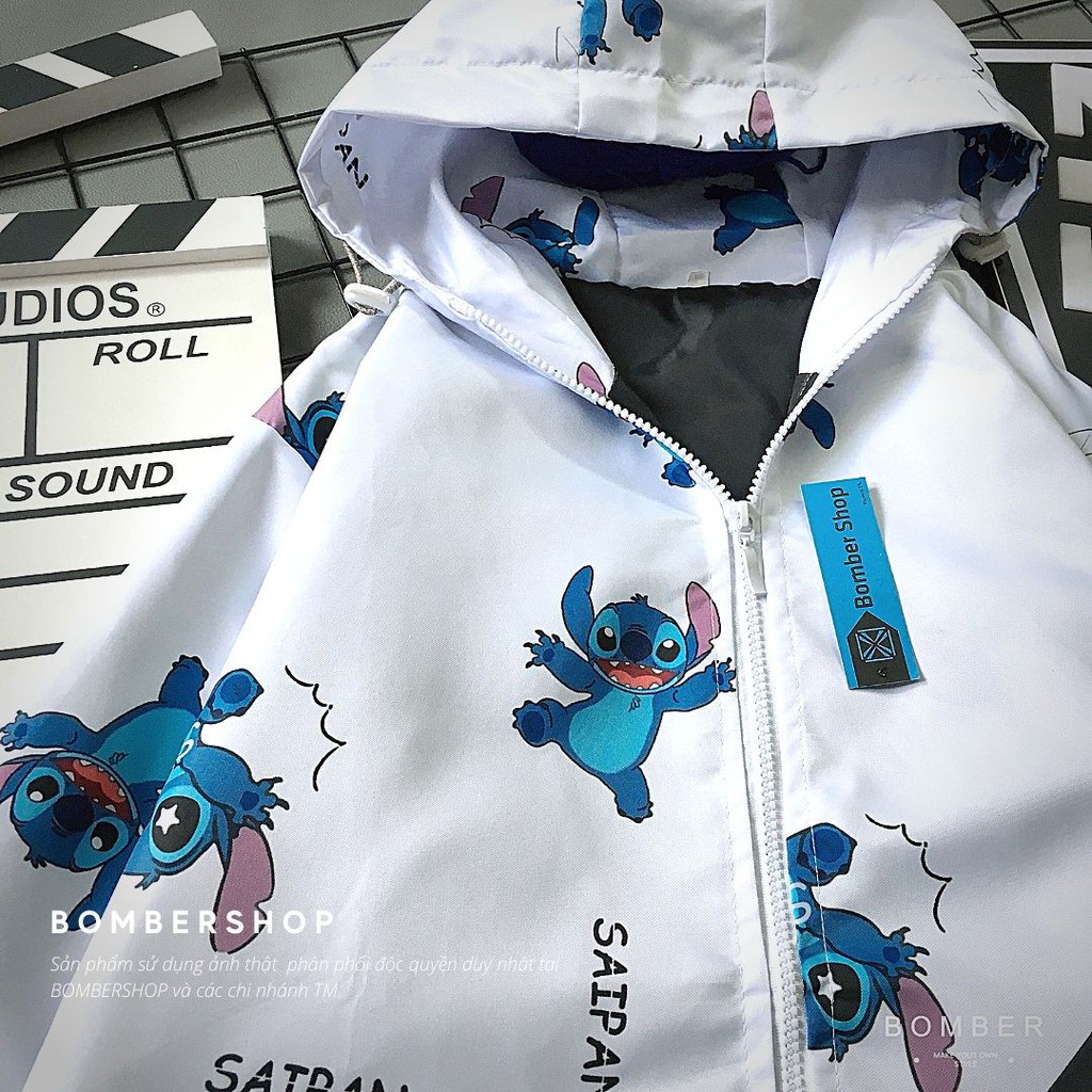 [Ảnh + Video thật] Áo khoác phối họa tiết Cartoon STITCH style Unisex cho cả nam và nữ