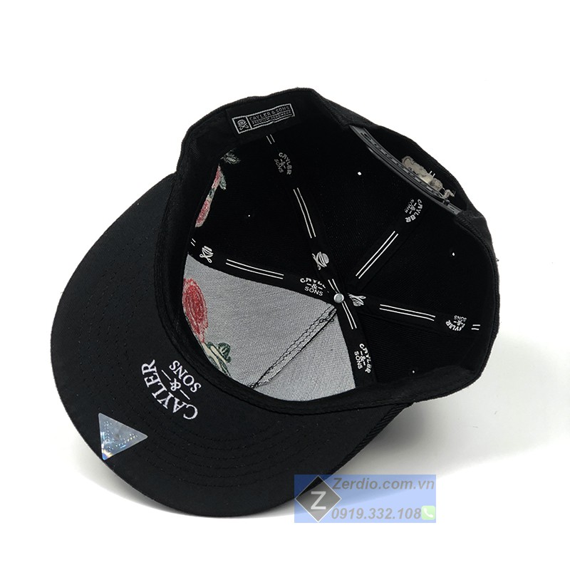 Mũ hiphop nam nữ Snapback đen họa tiết hoa hồng phong cách cá tính