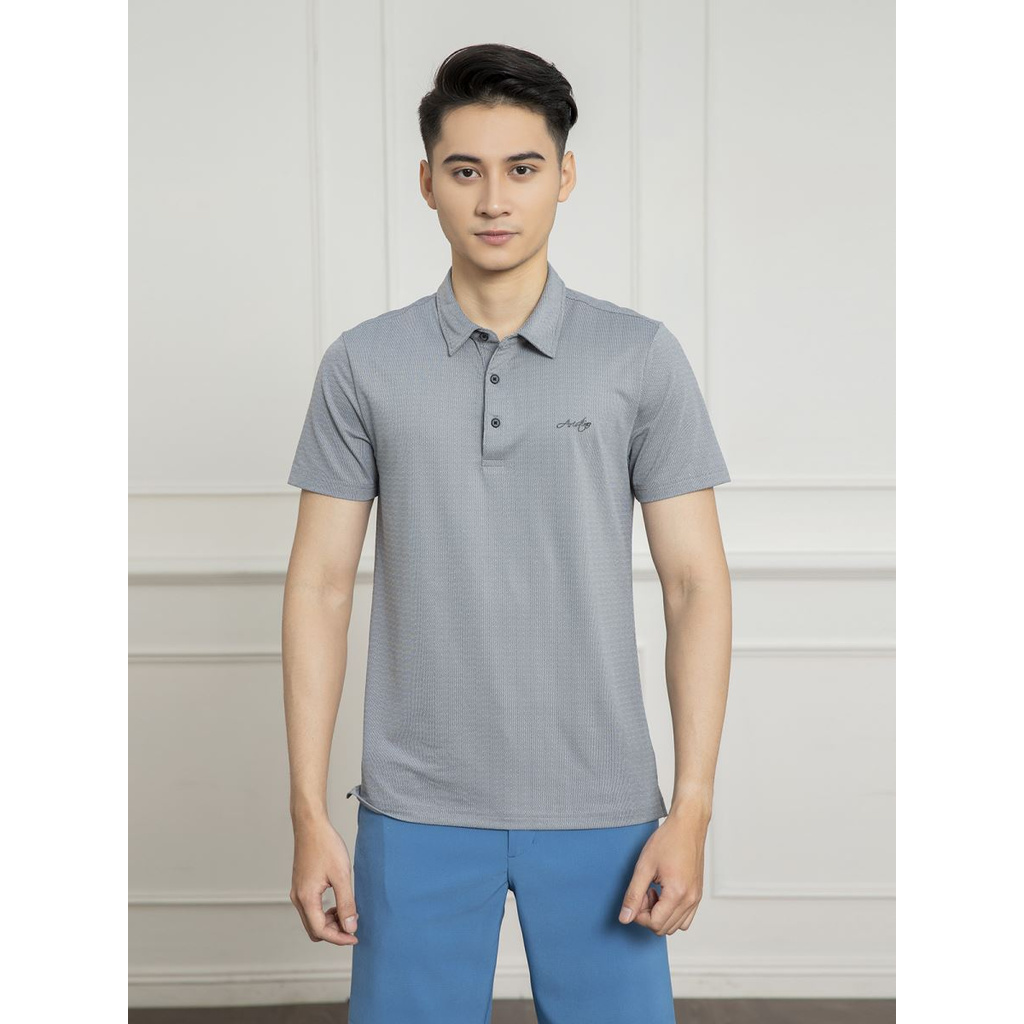 Áo Thun Nam Tay Ngắn Có Cổ Aristino APS032S1 Màu Xám 153 Jacquard Họa Tiết Vải Polyester Dáng Regular Fit