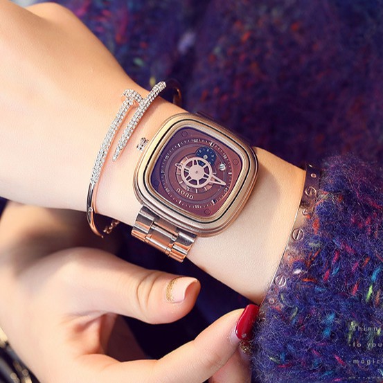 Đồng hồ nữ đeo tay Guou chính hãng 8150 mặt vuông dây thép chống nước tuyệt đối