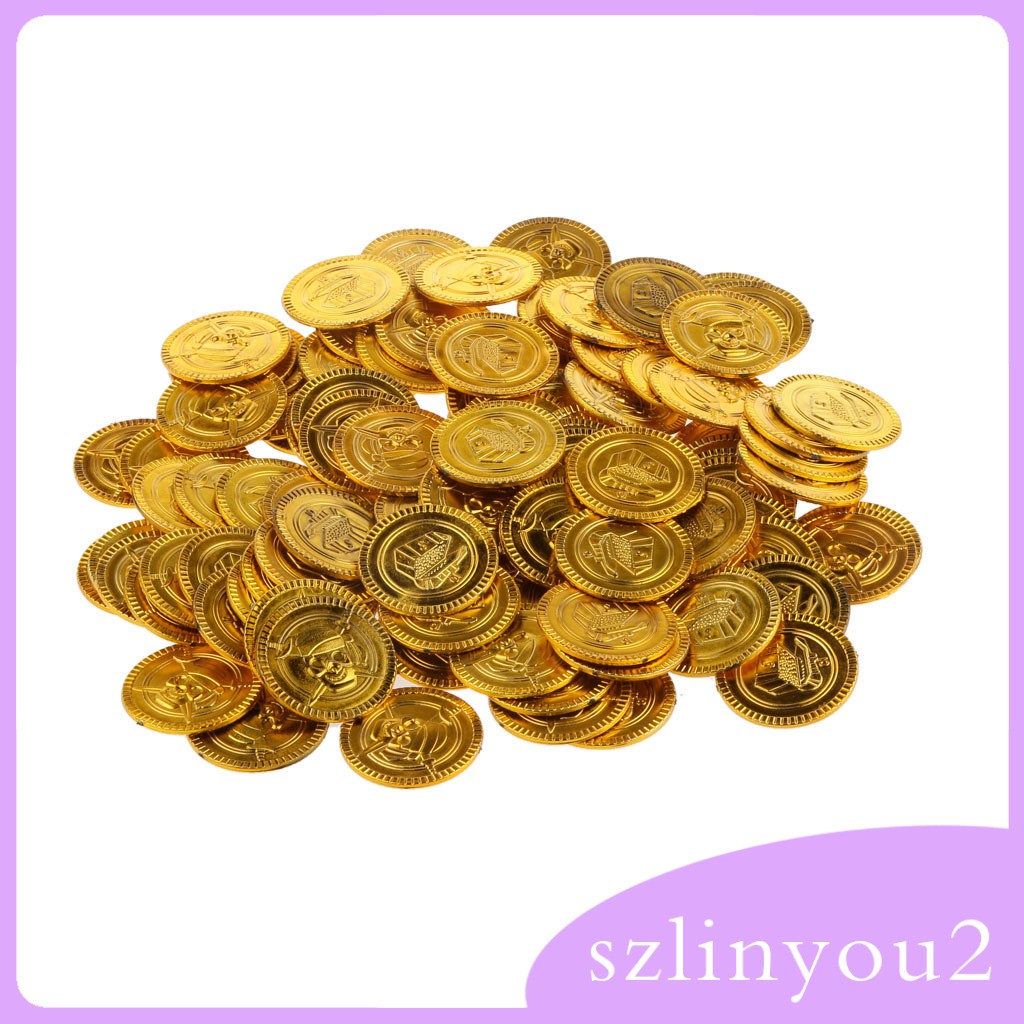 Set 100 Đồng Tiền Nhựa Màu Vàng Phong Cách Cướp Biển