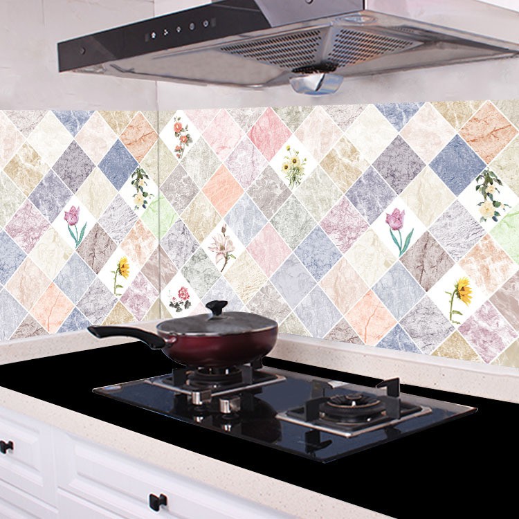 1 mét decal dán bếp tráng nhôm ô hoa hiện đại khổ 60cm keo sẵn