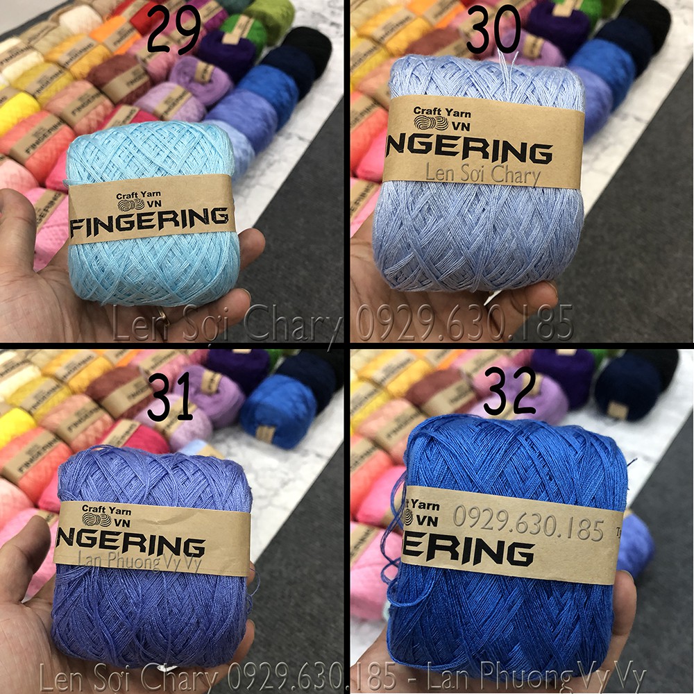 Sợi Fingering Cotton Nhật Bóng full bảng màu - Cuộn Len Sợi Cotton Fingering bảng màu 2 mã 21-39