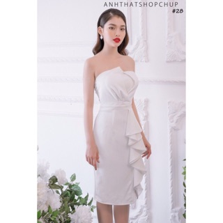 Đầm body trắng cúp ngực xếp bèo siêu sexy (2 màu đen -trắng)