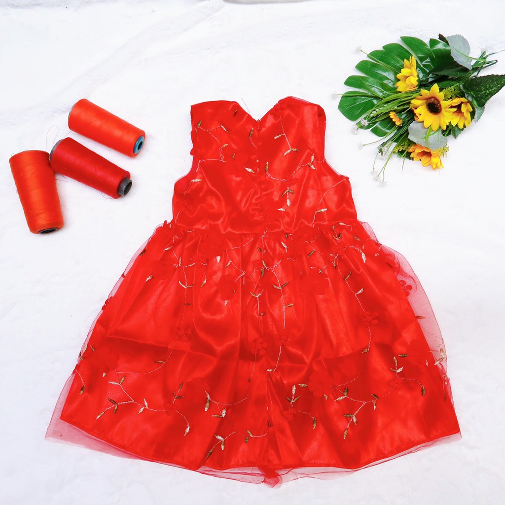 Đầm váy công chúa bé gái màu đỏ cho bé từ 8kg đến 22kg( màu đỏ)