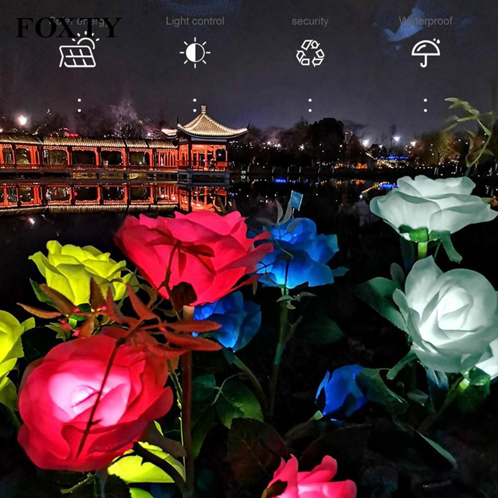 foxty 3 LED Solar Power Waterproof Flower Rose Light Outdoor Garden Path Yard Lawn Lamps Decor Stake Lights Vintage