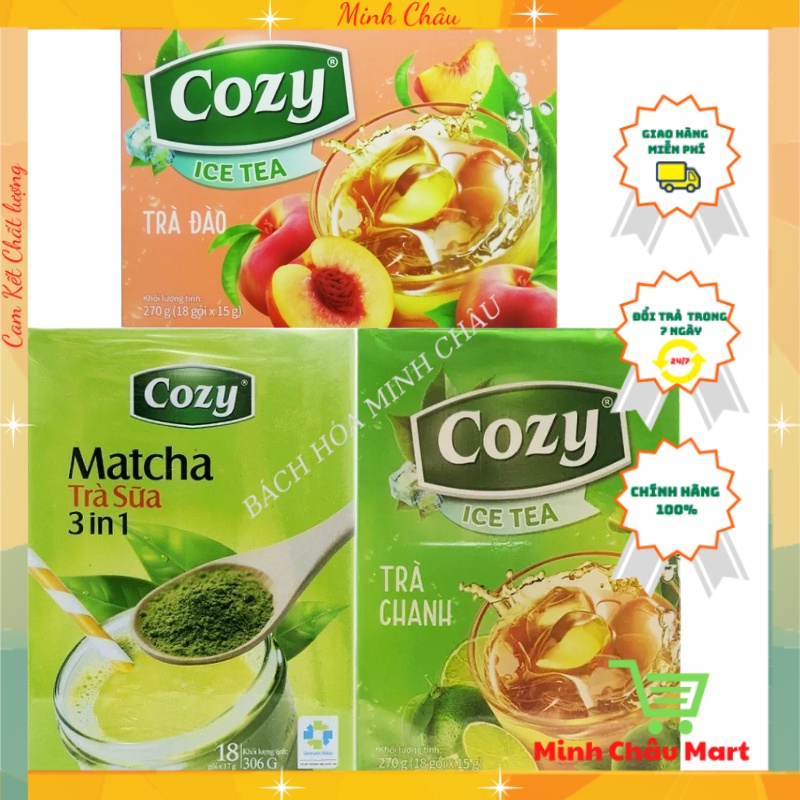 Trà Đào/ Trà Chanh/ Trà Sữa Matcha Cozy Ice Tea 270g (18 Gói)