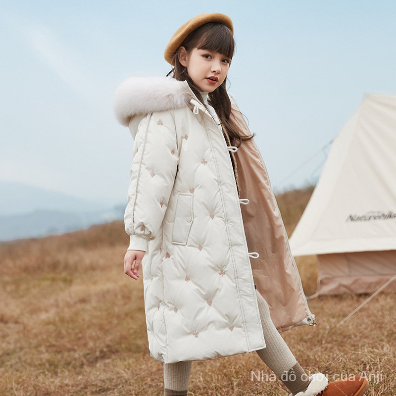 Children Girls Coat Long Thick White Duck Clothing Children Overcoats