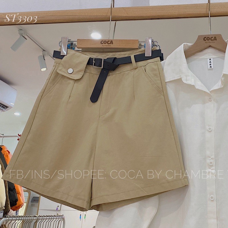 [ST3303] Quần ngố short thô nắp túi kèm đai (Có sẵn/ảnh thật)