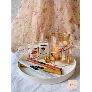 Khay nến tròn núm vàng - khay đặt nến, decor bày đồ phụ kiện nến thơm, món quà trang trí lãng mạn