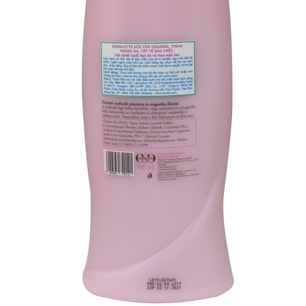 Sữa Tắm Trắng Da Tẩy Tế Bào Chết Charlotte Hương Hoa Mộc Lan Và Hạt Dẻ 750ml | BigBuy360 - bigbuy360.vn