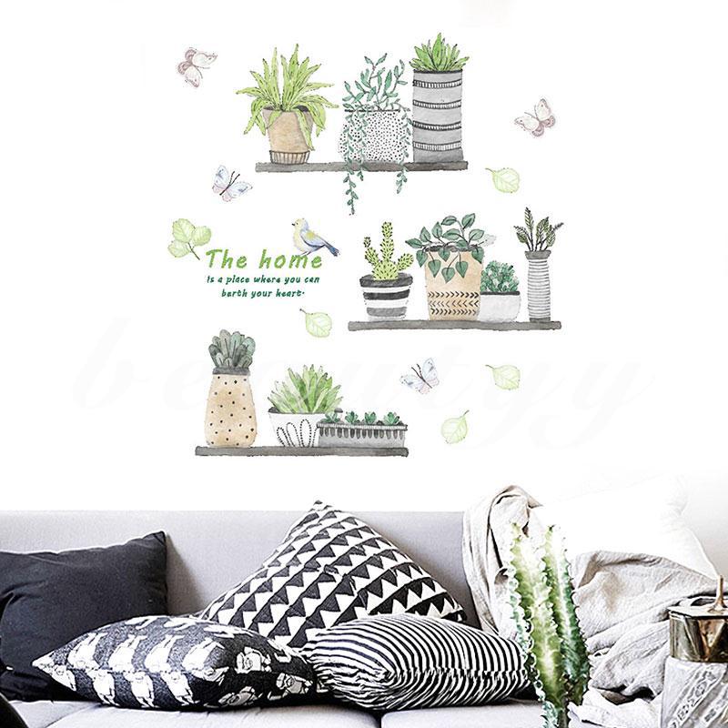 Bộ decal dán trang trí tường cỡ 30*90 Cm hình chậu cây xinh xắn