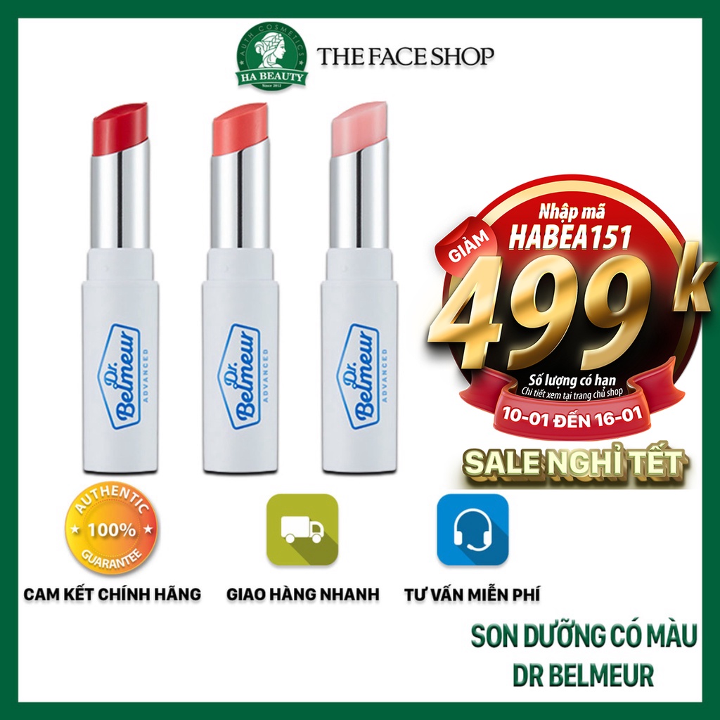 Son dưỡng môi có màu siêu mềm môi dưỡng ẩm hồng hào căng mướt The Face Shop Dr Belmeur Advanced Cica Touch Lip Balm 5.5g