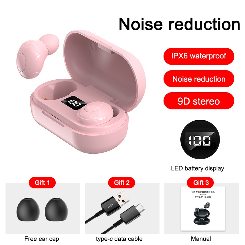 Tai Nghe Bluetooth 5.0 Không Dây TWS Chống Thấm Nước IPX6 Kèm Hộp Sạc