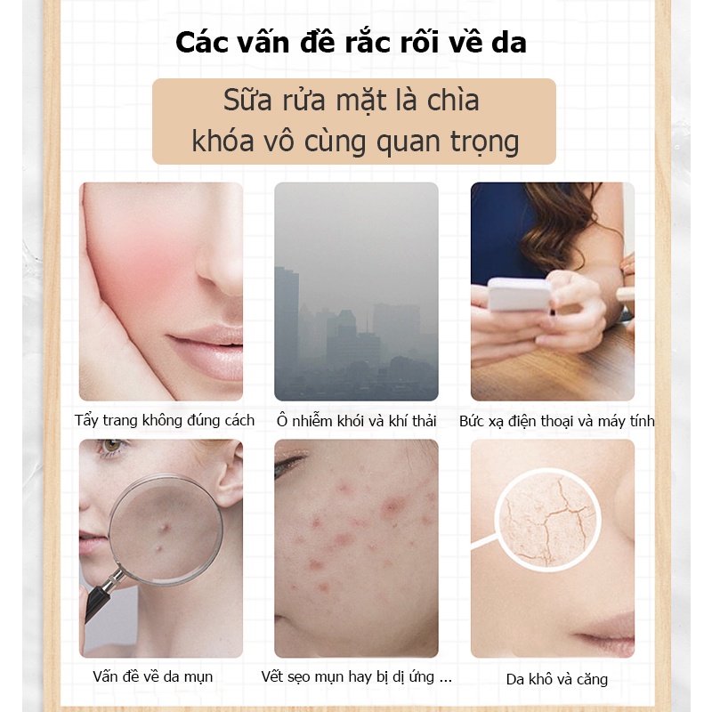 Sữa rửa mặt lành mụn Sữa rửa mặt trắng da Gel rửa mặt 100g kiểm soát dầu mụn tẩy tế bào chết làm trắng dưỡng ẩm Làm sạch sâu Sữa rửa mặt bùn biển sâu chăm sóc da