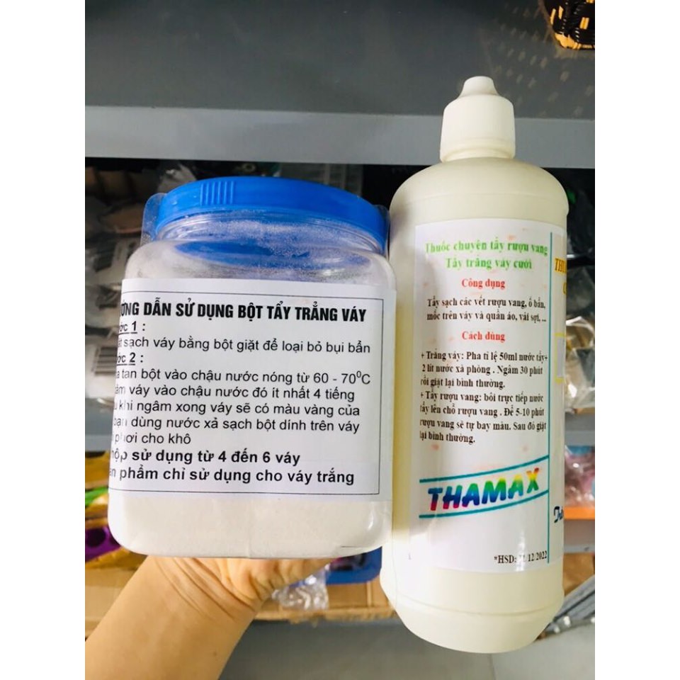 Bột tẩy trắng váy cưới vs tẩy rượu vang đỏ 🍀🍀