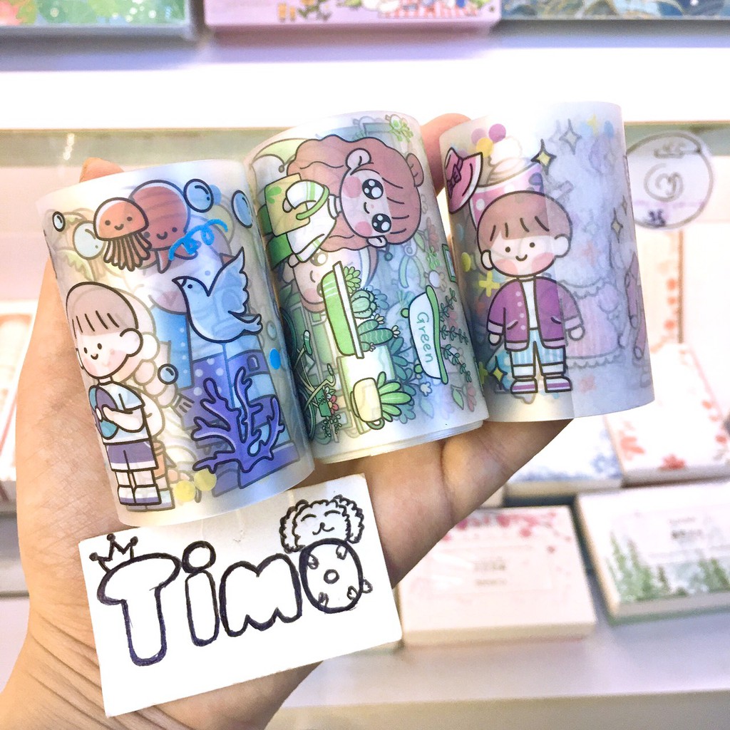 Washi tape chiết lẻ chu kỳ từ cuộn washi cute rộng 6cm dán sổ mũ bảo hiểm trang trí sổ tay dạng trong chống nước WS17-C